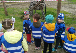 Dzieci obserwują zebrę
